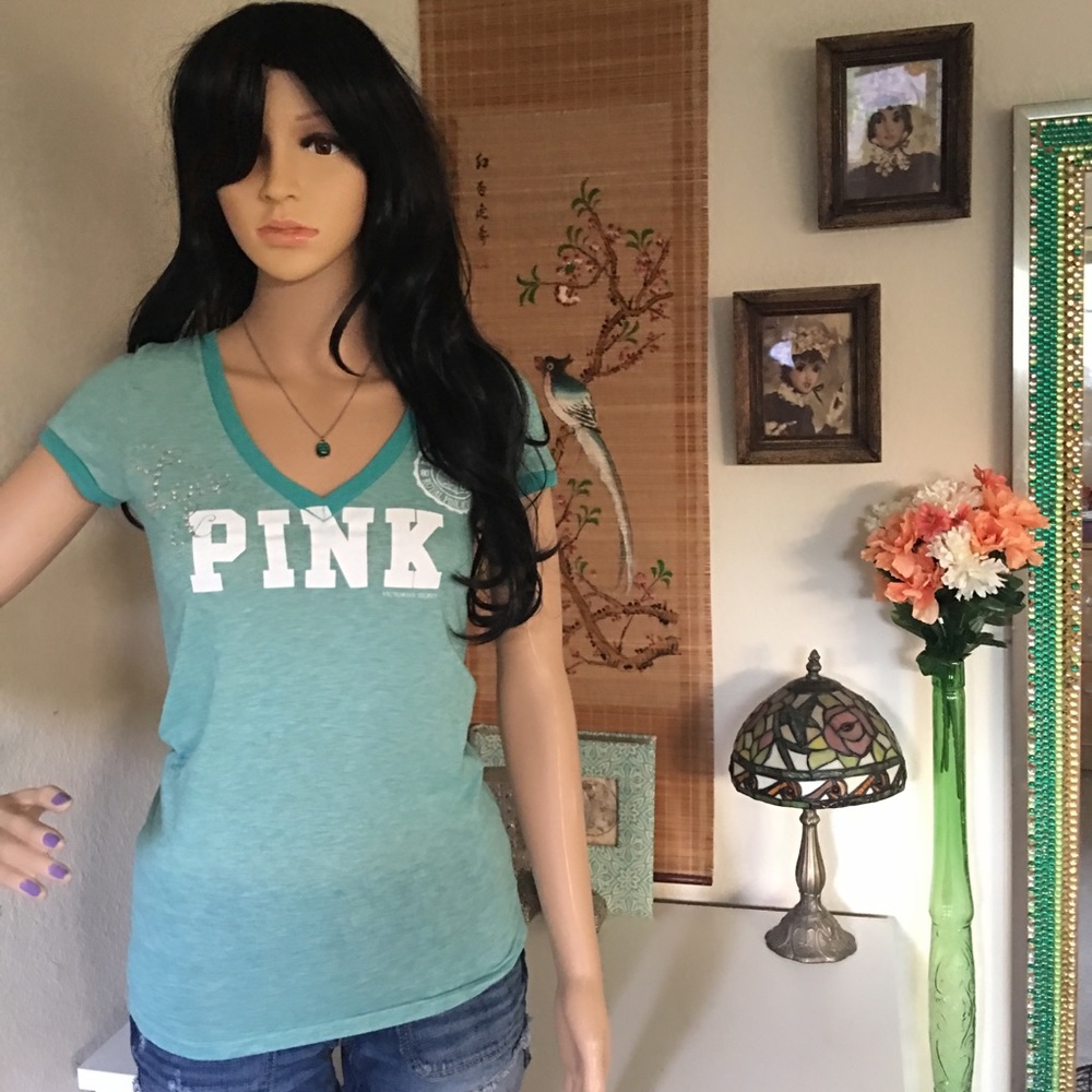 Victoria’s Secret Pink T-Shirt Turquoise & White